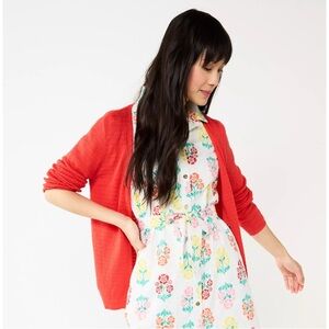 Draper James Textured Coral Cardigan w Gold Rosette Buttons Coquette Preppy M